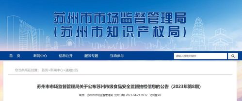 蘇州市市場監督管理局關于公布蘇州市級食品安全監督抽檢信息的公告（2023年第8期）